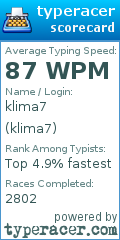 Scorecard for user klima7