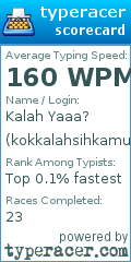 Scorecard for user kokkalahsihkamuuuu