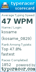 Scorecard for user kosame_0829