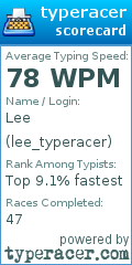Scorecard for user lee_typeracer