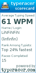 Scorecard for user linfinfin