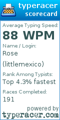 Scorecard for user littlemexico