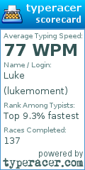 Scorecard for user lukemoment
