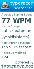 Scorecard for user lysoldisinfects