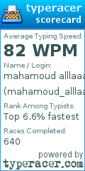 Scorecard for user mahamoud_alllaaaa