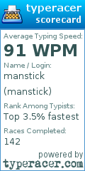 Scorecard for user manstick