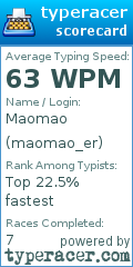 Scorecard for user maomao_er