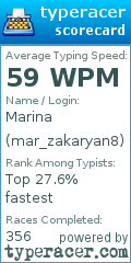 Scorecard for user mar_zakaryan8