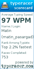 Scorecard for user matin_pasargad