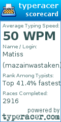 Scorecard for user mazainwastaken