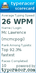 Scorecard for user mcmcpogi