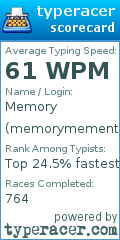 Scorecard for user memorymemento