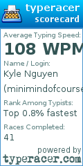 Scorecard for user minimindofcourse