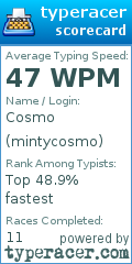 Scorecard for user mintycosmo