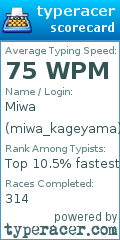 Scorecard for user miwa_kageyama