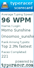 Scorecard for user moomoo_sunshine