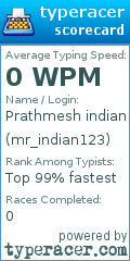 Scorecard for user mr_indian123