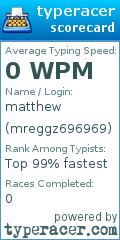 Scorecard for user mreggz696969