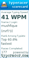 Scorecard for user mrf73