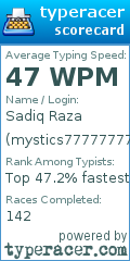 Scorecard for user mystics777777777777