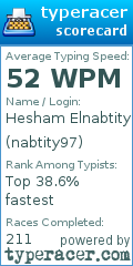 Scorecard for user nabtity97