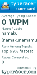 Scorecard for user namakunamamu