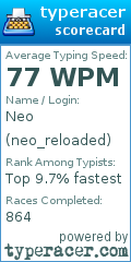 Scorecard for user neo_reloaded