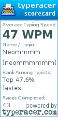 Scorecard for user neommmmmm