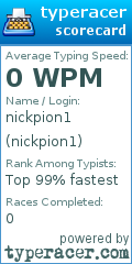 Scorecard for user nickpion1