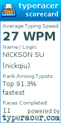Scorecard for user nickqiu
