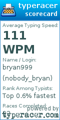Scorecard for user nobody_bryan