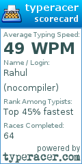 Scorecard for user nocompiler