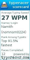 Scorecard for user nomnom0224