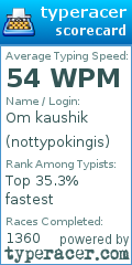 Scorecard for user nottypokingis