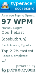 Scorecard for user obsbutbruh