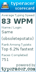 Scorecard for user obsoletepotato