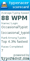 Scorecard for user occasional_typist