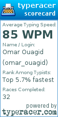 Scorecard for user omar_ouagid