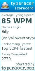 Scorecard for user onlyallowedtotype20races