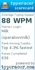 Scorecard for user operationmilk