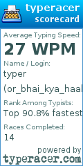 Scorecard for user or_bhai_kya_haal_chaal