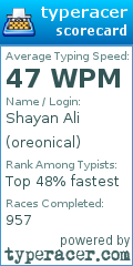 Scorecard for user oreonical