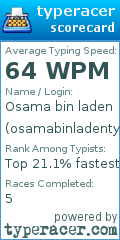 Scorecard for user osamabinladentyping