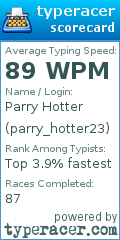 Scorecard for user parry_hotter23