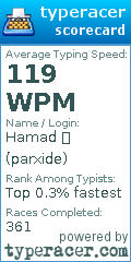 Scorecard for user parxide