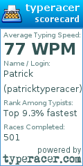 Scorecard for user patricktyperacer