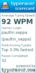 Scorecard for user paultin_seppa