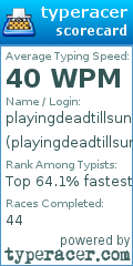 Scorecard for user playingdeadtillsunday