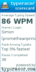 Scorecard for user prometheanprincess