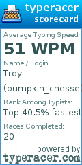 Scorecard for user pumpkin_chesse